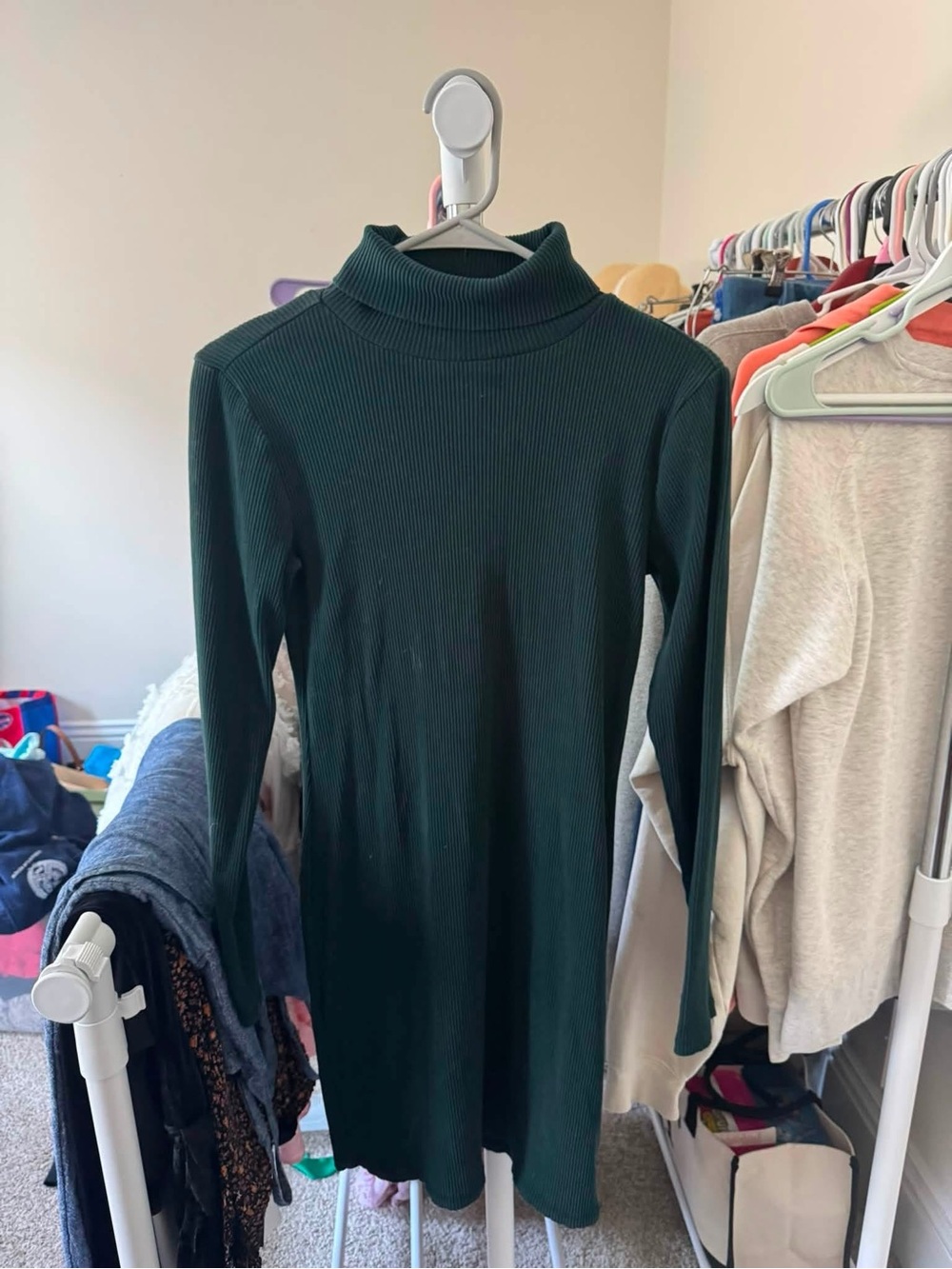 Old Navy Forest Green Ribbed Turtleneck Long Sleeve Dress
